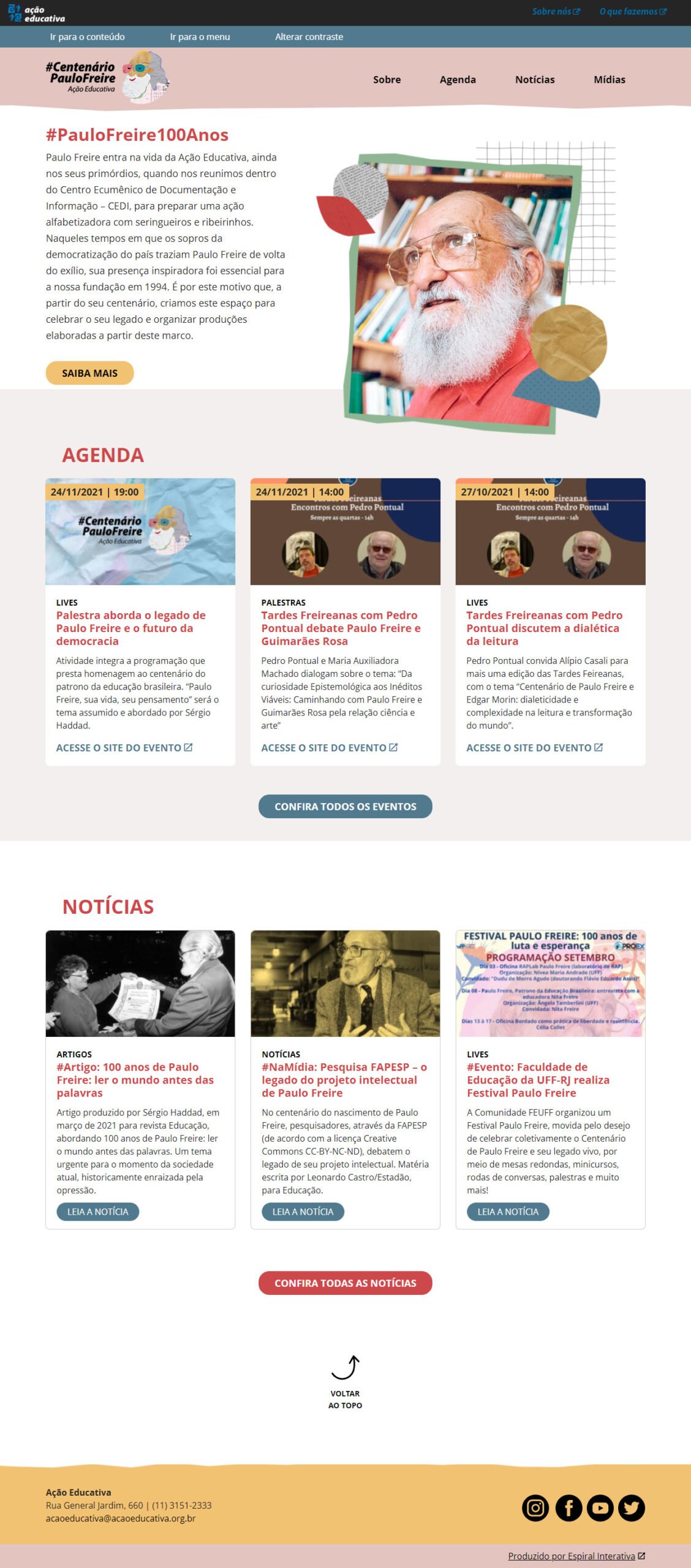 Home page do site Centenário Paulo Freire